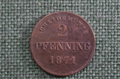 Монета 2 пфеннига 1871 год. Людвиг II , Бавария, Германия.