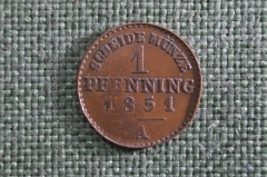 Монета 1 пфеннинг 1851 года, медь. Пруссия, Германия