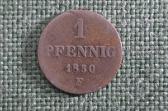 Монета 1 пфеннинг 1850 года, медь. Фридрих Август II. Саксония, Германия.
