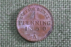 Монета 1 пфенниг 1850 года (1/360 Талера), медь. Пруссия. 