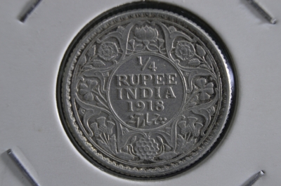 1/4 рупии 1918 года, Индия, серебро 
