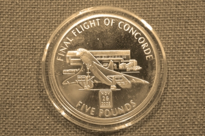 5 фунтов 2006 года, Гибралтар , авиация "Конкорд", пруф, серебро 925 проба