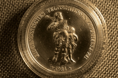 50 франков, Швейцария, серебро. 1984 год, Стрелковый фестиваль в Оберхасли.