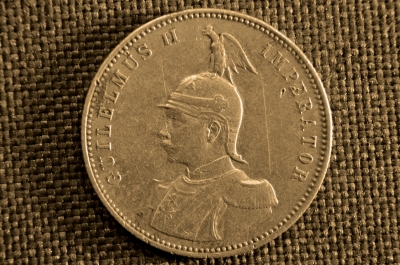 1 Рупия 1910 года, J. Германские колонии, Восточная Африка, серебро. Вильгельм II.
