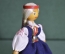 Кукла, куколка деревянная в национальное одежде, девушка с косой. В матерчатом платье. Дерево.