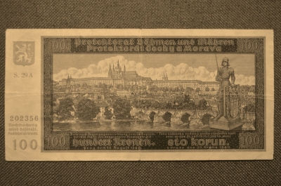100 крон 1940 г., Чехословакия,Национальный банк Богемии и Моравии (Немецкая оккупация)