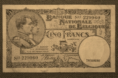 5 франков, Бельгия, Национального Банка Бельгии, 1938г.