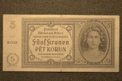 5 крон 1940 г., Чехословакия,Национальный банк Богемии и Моравии (Немецкая оккупация)