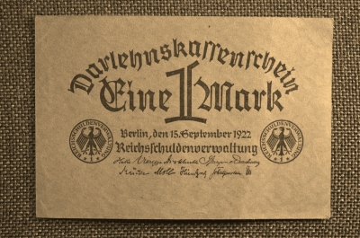 1 марка, (Darlehnskassenschein) Германия, 1922 год