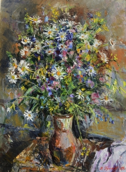 Картина "Кувшин с цветами". Автор Гусев Петр. Масло,холст. 1993 г.