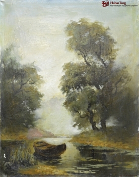 Картина «Река». Автор Широков. Картон, масло.1989 г.