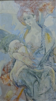 Картина "Мадонна с младенцем". Автор Федорец Владимир. Картон, масло. 1993 г.