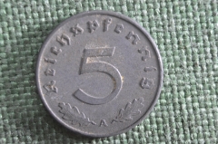 Монета 5 пфеннигов, пфеннингов 1940 года. Цинк, Буква A. Рейх, Германия. Deutsches Reich. 