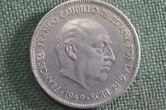 Монета 5 песет 1949 года, Испания. Франко. Cinco pesetas, Espana.