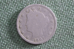 Монета 5 центов 1907 года, США. V Cents, United States of America.