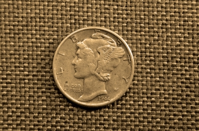 1 дайм, серебро (без отметки), США, 1944 год