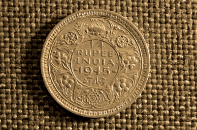 ¼ рупии, Король Георг VI, Серебро, Индия (Британская), 1945 года