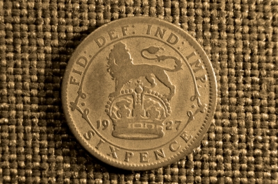 6 пенсов Король Георг V , Серебро, Великобритания, 1927 года