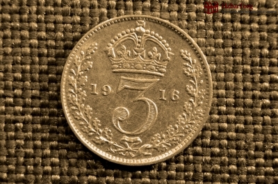 3 пенса  Король Георг V , Серебро, Великобритания, 1916г.