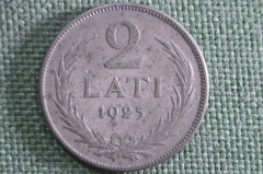 Монета 2 лата, лати 1925 года, Латвия. Lati, Latvijas Republika. Серебро