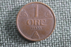 Монета 1 эре 1935 года, Норвегия. Konigeriket Norge.