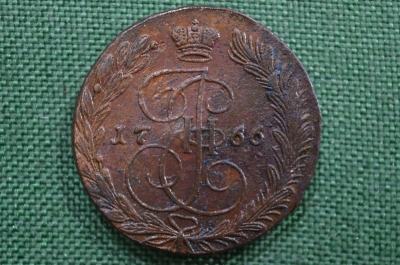5 копеек 1766 года, ЕМ (пять копеек). Екатерина II, медь (Екатерининский пятак). XF