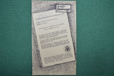 Американская листовка времен Второй Мировой Войны "Тема: Шпионаж" (Betrifft: Spionage)