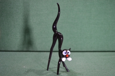 Фигурка из цветного художественного стекла "Черная кошка".Фабрика Авторского Стекла (ФАС) г.Львов