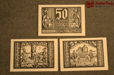 Нотгельды (лот, 3 шт.). 1921,  г.Шалкау (Тюрингия),  50 Pfennig