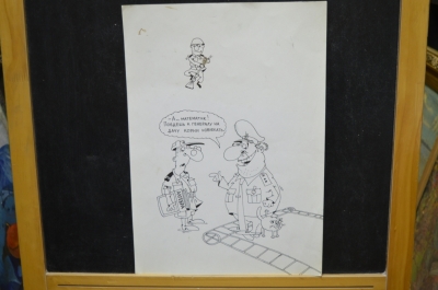 Карикатура "Математик в армии". Оригинал. Тушь, бумага. 1980-90гг.