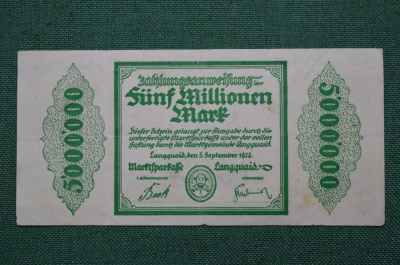 5.000.000 (Пять миллионов) марок 1923 года, Лангквайд, Бавария, Германия. редкая.