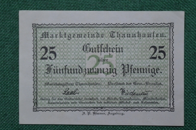 Нотгельд 25 пфеннигов, 1918 год, Германия, Таннхаузен, Бавария.