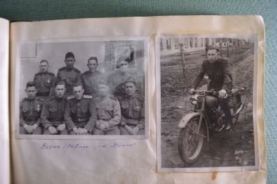 Фотоальбом со старыми  фотографиями 1940-х годов, военные, мотоцикл, Химки. СССР.