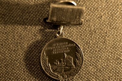 Малая серебряная медаль ВДНХ, крест на тракторе, номерная
