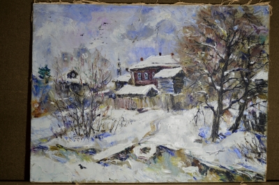 Картина "Деревня зимой". Автор Гесев Петр. Масло, холст. 2007 г.