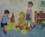 Плакат для детского сада "Дети играют в кубики" (серия "Мы играем")  1968 год, СССР