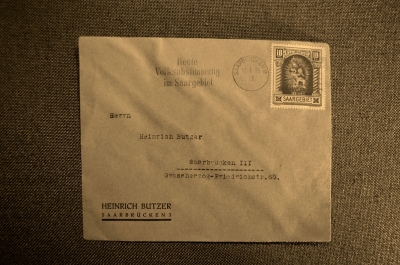 Саар, плебисцит 1935 года. Конверт с маркой и штампами.