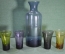 Стеклянный графин (бутыль) с рюмками (4 штуки). Цветное стекло.