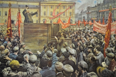 Советский плакат "Выступление В.И.Ленина на проводах частей Красной Армии". 1964г.