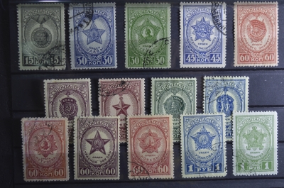 Набор марок (14 штук) "Ордена и медали СССР", 1944 и 1946 год.
