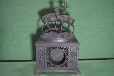 Каминные часы, подчасник "Олени на горе". Каслинское литье. 1956 год, СССР.