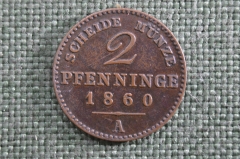 2 пфеннинга 1860 года. Фридрих-Вильгельм IV, Пруссия, Германия.