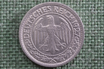 50 Рейхспфеннингов, A, 1927 год, Веймарская республика, Германия.
