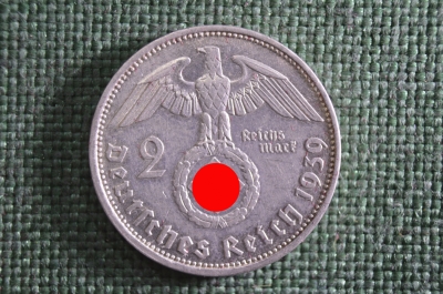 2 рейхсмарки (немецкие марки), серебро, 1939 год, A (берлинский мон. двор), Третий Рейх, Германия. 