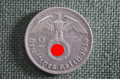 2 рейхсмарки (немецкие марки), серебро, 1939 год, A (берлинский мон. двор), Третий Рейх, Германия. 