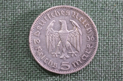 5 марок (рейхсмарок), серебро. 1936 год, буква A (Берлин), Третий Рейх, Германия
