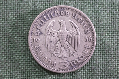 5 марок (рейхсмарок), серебро. 1936 год, буква A (Берлин), Третий Рейх, Германия