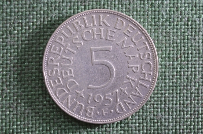 5 марок 1957 года, серебро. Буква F (Штутгарт). ФРГ (Германия)