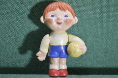 Игрушка "Мальчик футболист Олимпиада 1980 года", колкий пластик, СССР