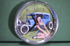 Часы настенные, авторская работа из обода автомобильной фары "Ретро".